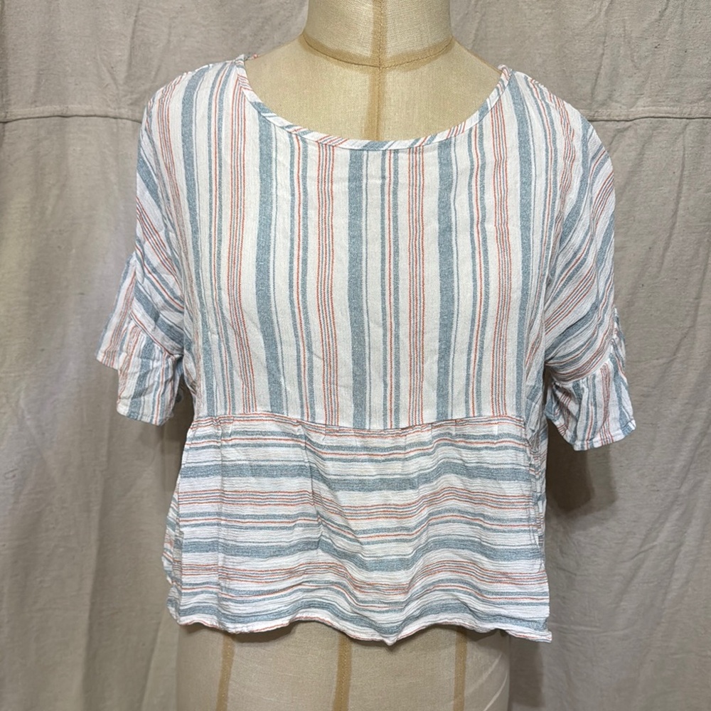 Paper Crane Blue and Pink Boxy Crop Blouse